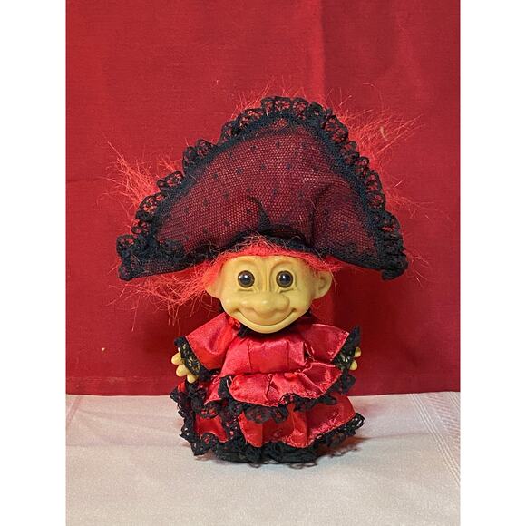 Vintage RUSS Around the World Troll Doll Girl 5" Red Black Lace Dress Veil SPAIN - Picture 6 of 16